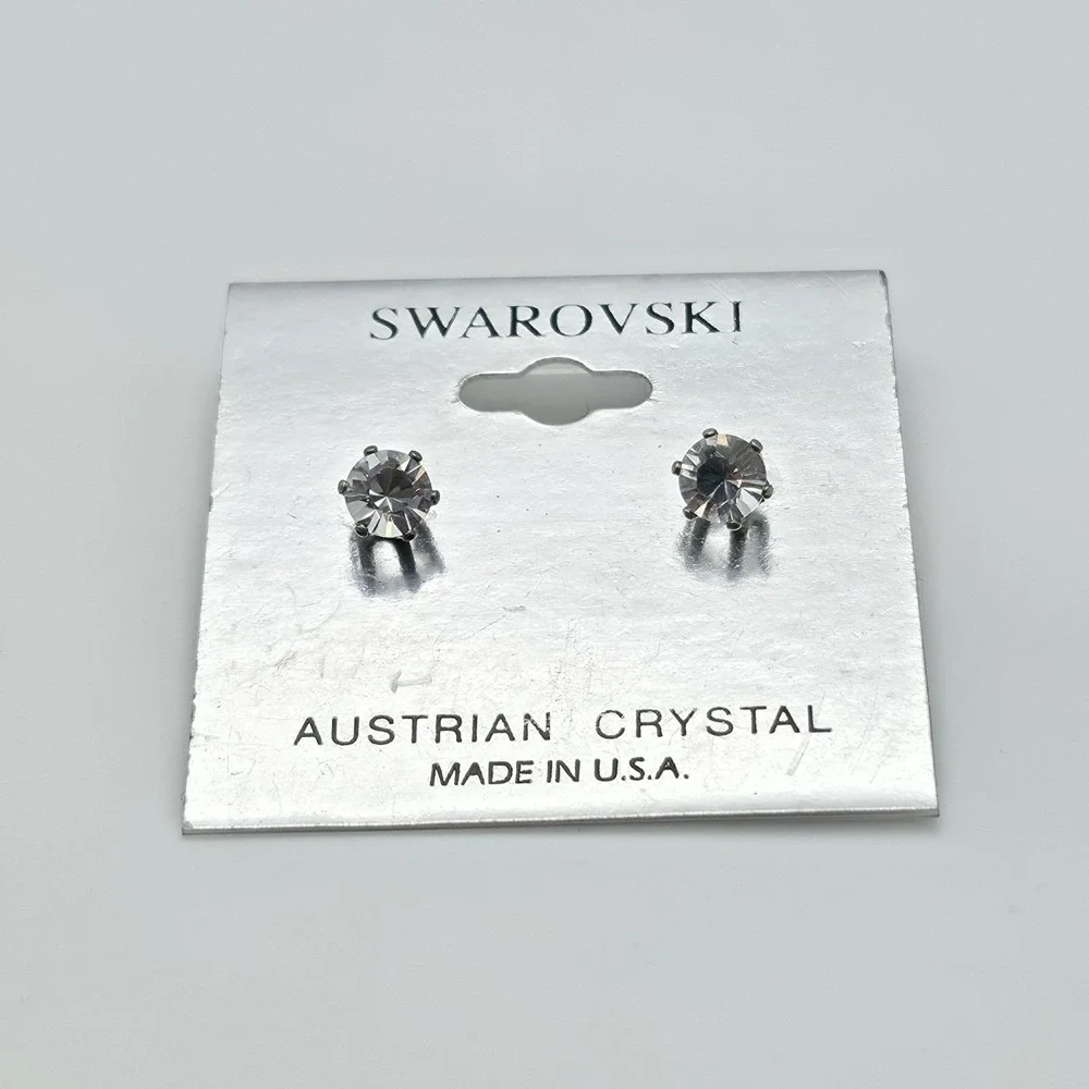 Vintage Genuine SWAROVSKI Earrings Clear Austrain Crystal Studs Silver Plate‎